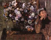 Edgar Degas A Woman seated beside a vase of flowers oil painting artist